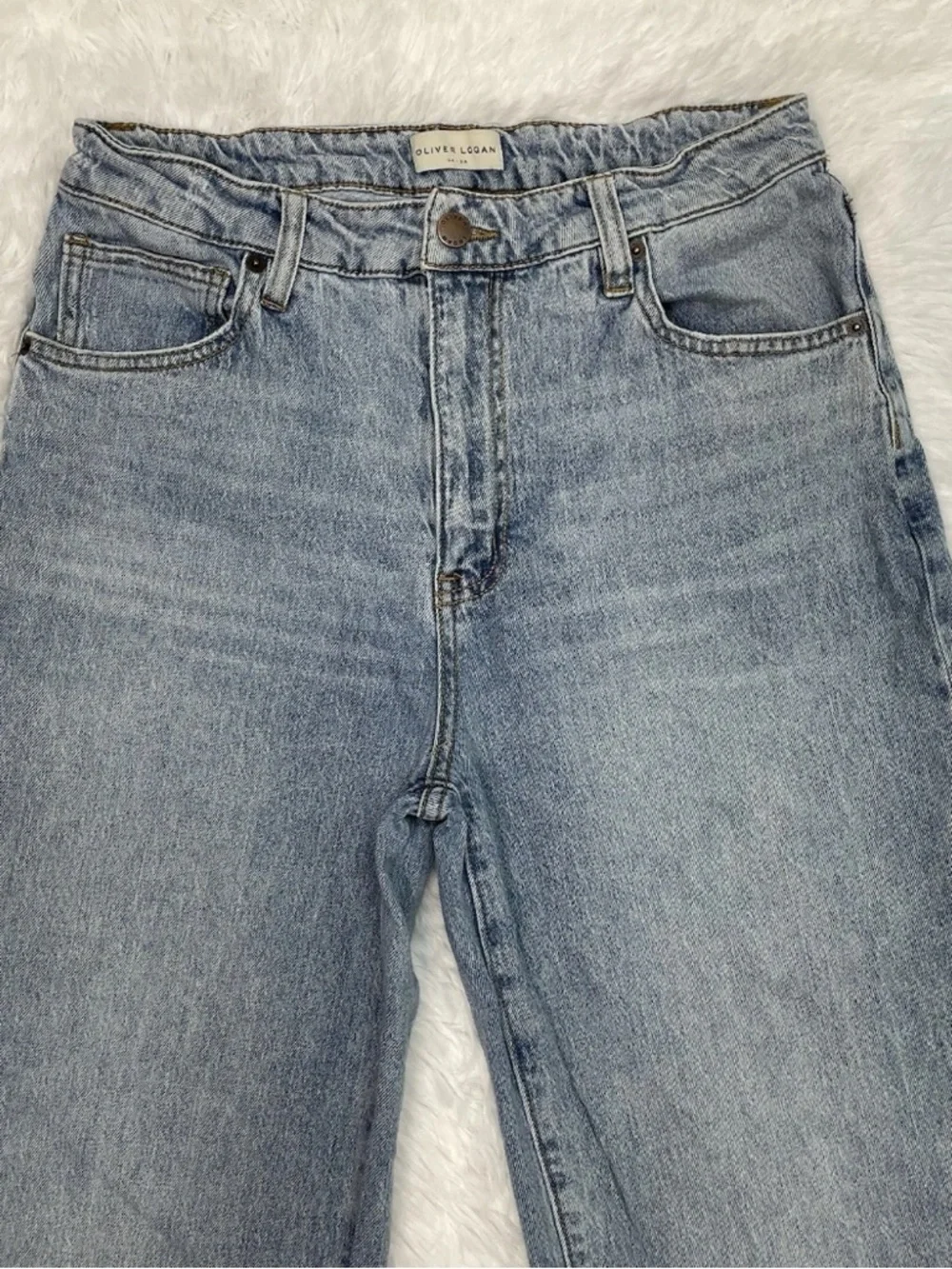 Oliver Logan Aberdeen Wide Leg Crop Jeans Womens Size 30 Blue High Rise Raw Hem - Picture 6 of 14